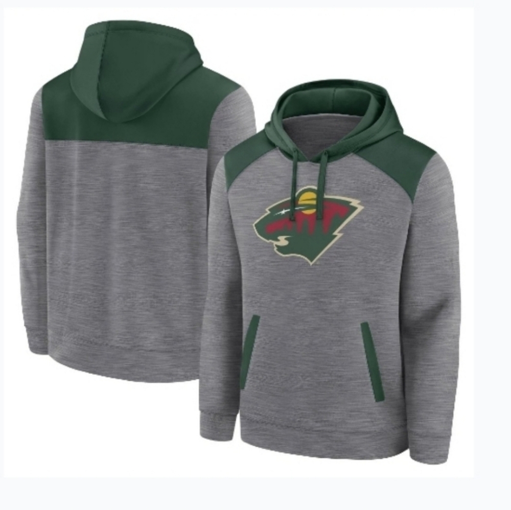 NHL Men's Green and Gray Hoodie Minnesota Wild